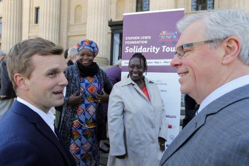 Event on the steps of the leg. African AIDS tour. Joe Cressy, Netty Musanhu', Wairimu Mungai, and Greg Selinger. May 3, 2013  BORIS MINKEVICH / WINNIPEG FREE PRESS