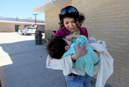 Savannah Malyon embraces her 3 year old son Nathaniel as they walk out of the Portage Hospital Saturday afternoon after Nathaniel's escape from his home in Sidney Manitoba Friday night.  Nathaniel Dailey  snuck out of his home around 10:30pm Friday night and was found playing in a ditch near number one highway Saturday morning. He was transferred with his mom from Portage hospital to the Children's Hospital in Wpg. Saturday afternoon  for further assesment.   See story for details.  Photography Ruth Bonneville Ruth Bonneville /  Winnipeg Free Press)