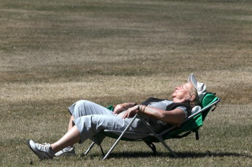 Jean Berker enjoys some sun in Assiniboine Park Monday enjoying current temperature of 24 C at 130PM - May 06, 2013   (JOE BRYKSA / WINNIPEG FREE PRESS)