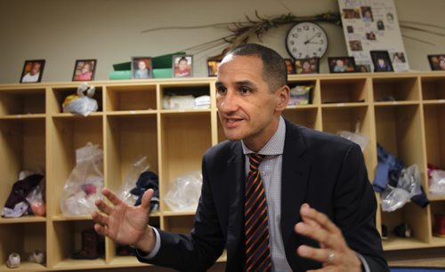 Kevin Chief, MLA for Point Douglas, Minister of Children and Youth Opportunities is interviewed at the Lord Selkirk Park Abecedarian project regarding the EDC 5 year report to be released.  Alex Paul (WAYNE GLOWACKI/WINNIPEG FREE PRESS) Winnipeg Free Press May 6 2013