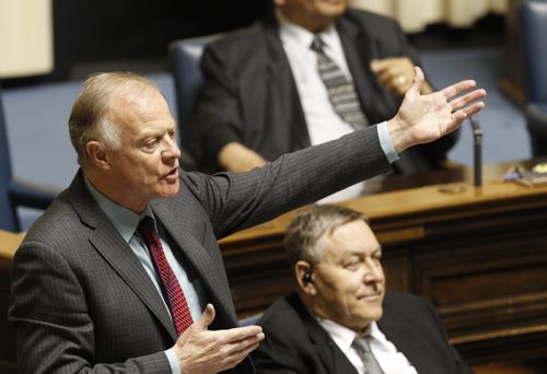 Jon Gerrard, Liberal MLA for  River Heights during  question period in the Manitoba Legislature . (WAYNE GLOWACKI/WINNIPEG FREE PRESS) Winnipeg Free Press May 7 2013