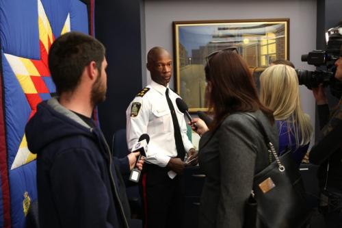 Winnipeg Police Chief Devon Clunis talks to the media about plans to increase the police force during press conference Wednesday morning. May 08, 2013  Photography Ruth Bonneville Winnipeg Free Press