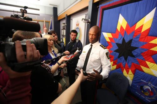 Winnipeg Police Chief Devon Clunis talks to the media about plans to increase the police force during press conference Wednesday morning. May 08, 2013  Photography Ruth Bonneville Winnipeg Free Press