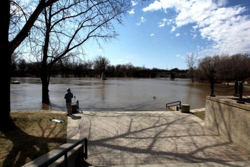 Assiniboine River high above walkway at the Forks Wednesday afteroon.  May 08, 2013 Standup    Photography Ruth Bonneville Winnipeg Free Press