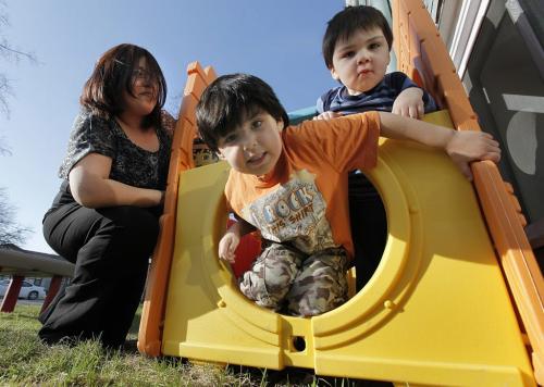 May 8, 2013 - 130508  -  Ashley Vivier plays with her sons Alexander (4) and Christopher (2) in Winnipeg Wednesday, May 8, 2013.  John Woods / Winnipeg Free Press