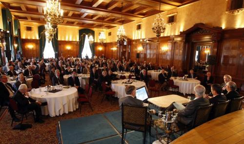 stdup - Business Council of Manitoba : Manitoba Past Present & Future  conference at the Fort Garry Hotel   in pic guests seated at the panel are Curt Vossen , Art DeFehr ,Steve Kroft  , Hartley Richardson  and far left moderator Jeffrey Simpson Äì dan lett story  KEN GIGLIOTTI / May 9  2013 / WINNIPEG FREE PRESS