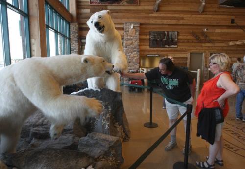 Customers check out two giant stuffed polar bears at Cabellas new 72,000-square-foot building that opened in Winnipeg Thursday. The new store is in the Seasons of Tuxedo retail development next to Ikea-Standup Photo- May 09, 2013   (JOE BRYKSA / WINNIPEG FREE PRESS)