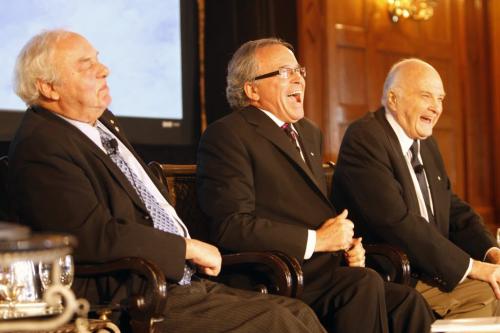 Manitoba: Past, Present & Future featured a panel discussion with ManitobaÄôs former Premiers Ed Edward Schreyer, Gary Filmon and Howard Pawley at the Hotel Fort Garry. Gary Doer joined by teleconference, Thursday, May 9, 2013. (TREVOR HAGAN/WINNIPEG FREE PRESS)