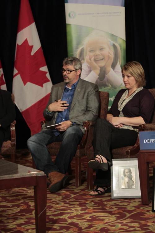 Glenford Canning and Leah-Jane Parsons with a framed portrait of daughter Rehtaeh Parsons attended a round table meeting on cyberbulling  with Prime Minister Stephen Harper in the Delta Inn in Winnipeg Friday. Larry Kusch story Wayne Glowacki/Winnipeg Free Press May 10 2013