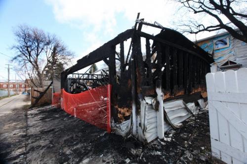 Arson is being blamed for a garage fire in the 800 block of Dominion Street Friday night that caused several homes in the area to be evacuated. Standup May 11 2013,  Ruth Bonneville Winnipeg Free Press
