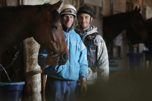 Jerry Pruitt, long-time jockey and  his son Brady train at the Assiniboine Downs track Saturday. See Al Besson's story.  Photography by Ruth Bonneville Winnipeg Free Press