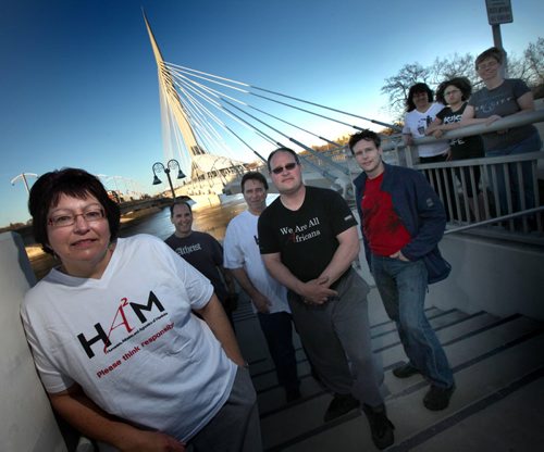 Donna Harris (left) poses with other members of the "Humanists, Athiests, and Agnostics of Manitoba" (HAM) See Faith Story. May 14, 2013 - (Phil Hossack / Winnipeg Free Press)