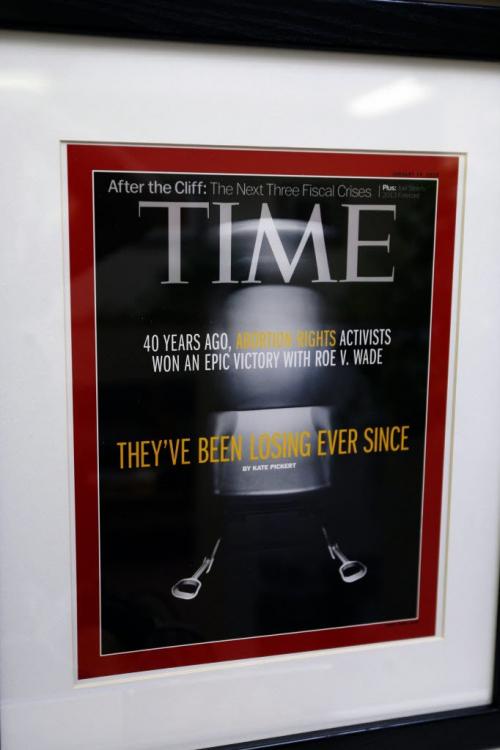 TIME Magazine cover regarding the  epic abortion battle hangs in  clinic -Abortion Issue Feature Äì Red River Women's Clinic in Fargo North Dakota where new  laws are being considered to challenge  the current Pro Choice legislation currently in effect in North Dakota . Pictures  include tour  give by the clinic director Tammi Kromenaker -KEN GIGLIOTTI / May 16  2013 / WINNIPEG FREE PRESS