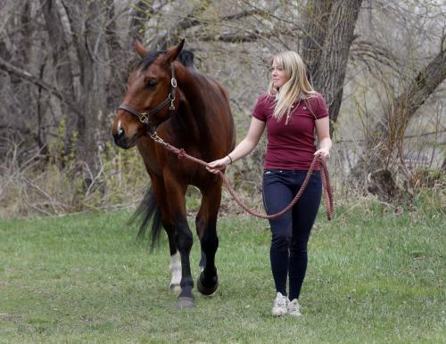 Katie Oleson with her horse Eli ( this is correct sp of horses name),  daughter of Tom Oleson Free Press editorial writer , story on first anniversary of his death , she also had serious skull fracture in February Äì Gordon Sinclair story  KEN GIGLIOTTI / May 17  2013 / WINNIPEG FREE PRESS