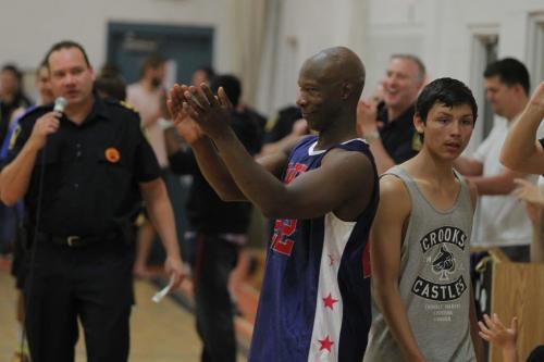 Winnipeg Police Basketball Team played against the youths involved in the 4Life Foundation at St. Johns High School, 401 Church Avenue from 12:00 noon - 1:30 pm. Chief Devon Clunis and several Winnipeg Blue Bomber Players played on the Winnipeg Police Basketball team. May 17, 2013 BORIS MINKEVICH / WINNIPEG FREE PRESS