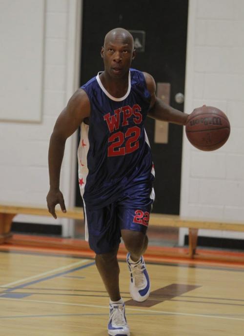 Winnipeg Police Basketball Team played against the youths involved in the 4Life Foundation at St. Johns High School, 401 Church Avenue from 12:00 noon - 1:30 pm. Chief Devon Clunis and several Winnipeg Blue Bomber Players played on the Winnipeg Police Basketball team. May 17, 2013 BORIS MINKEVICH / WINNIPEG FREE PRESS