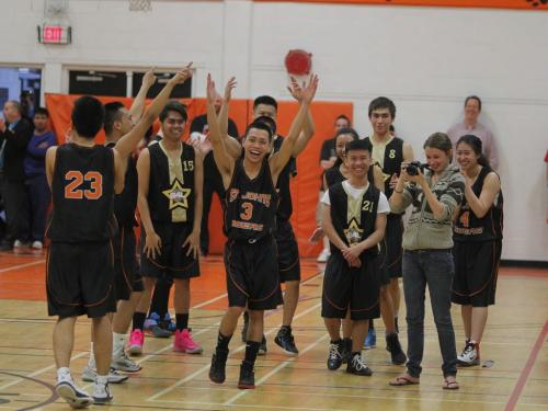 Winnipeg Police Basketball Team played against the youths involved in the 4Life Foundation at St. Johns High School, 401 Church Avenue from 12:00 noon - 1:30 pm. Chief Devon Clunis and several Winnipeg Blue Bomber Players played on the Winnipeg Police Basketball team. May 17, 2013  BORIS MINKEVICH / WINNIPEG FREE PRESS