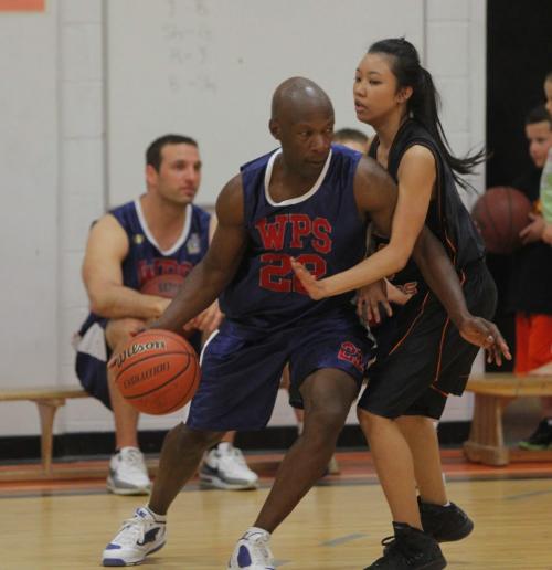 Winnipeg Police Basketball Team played against the youths involved in the 4Life Foundation at St. Johns High School, 401 Church Avenue from 12:00 noon - 1:30 pm. Chief Devon Clunis and several Winnipeg Blue Bomber Players played on the Winnipeg Police Basketball team. May 17, 2013 BORIS MINKEVICH / WINNIPEG FREE PRESS