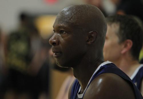 Winnipeg Police Basketball Team played against the youths involved in the 4Life Foundation at St. Johns High School, 401 Church Avenue from 12:00 noon - 1:30 pm. Chief Devon Clunis and several Winnipeg Blue Bomber Players played on the Winnipeg Police Basketball team. May 17, 2013  BORIS MINKEVICH / WINNIPEG FREE PRESS