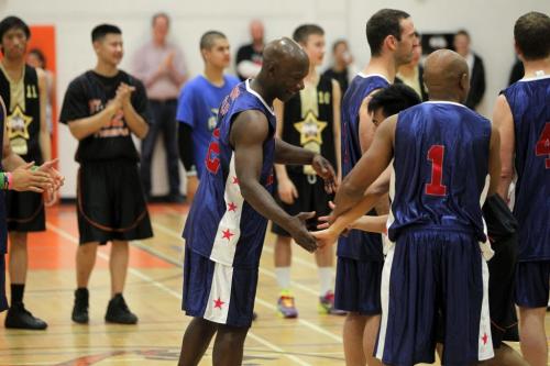 Winnipeg Police Basketball Team played against the youths involved in the 4Life Foundation at St. Johns High School, 401 Church Avenue from 12:00 noon - 1:30 pm. Chief Devon Clunis and several Winnipeg Blue Bomber Players played on the Winnipeg Police Basketball team. May 17, 2013  BORIS MINKEVICH / WINNIPEG FREE PRESS