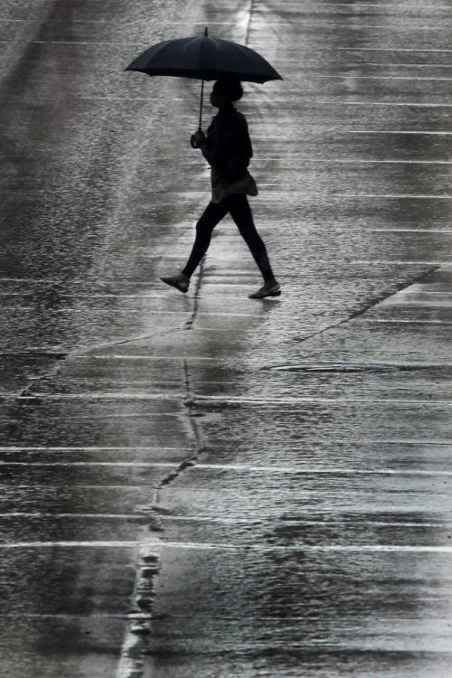 May 19, 2013 - 130519  -  A pedestrian crosses Portage Avenue during a day of rainfall Sunday, May 19, 2013. John Woods / Winnipeg Free Press