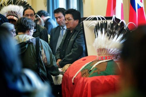 Hundreds of mourners lined up to pay their final respects at the legislature where the body of Elijah Harper lies in state Monday afternoon.  130520 May 20, 2013 Mike Deal / Winnipeg Free Press