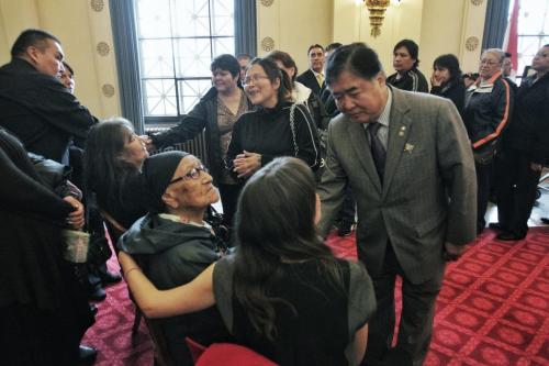 The Honourable Philip S. Lee, Manitoba's Lieutenant Governor, says his condolences to the family of Elijah Harper at the legislature where Mr. Harper's body lay in state Monday afternoon.  130520 May 20, 2013 Mike Deal / Winnipeg Free Press