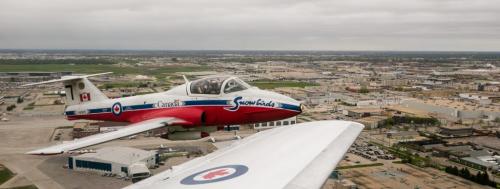 Canadian Forces Snowbird number seven immediately after takeoff from 17 Wing at CFB Winnipeg on Saturday.  130525 - Saturday, May 25, 2013 - (Melissa Tait / Winnipeg Free Press)