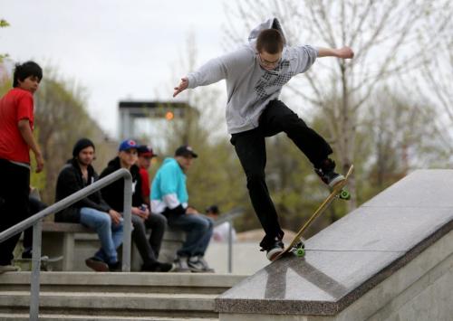 A participant in the skateboarding competition during the Skate 4 Cancer event at The Forks, Saturday, May 25, 2013. (TREVOR HAGAN/WINNIPEG FREE PRESS)