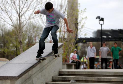 A participant in the skateboarding competition during the Skate 4 Cancer event at The Forks, Saturday, May 25, 2013. (TREVOR HAGAN/WINNIPEG FREE PRESS)