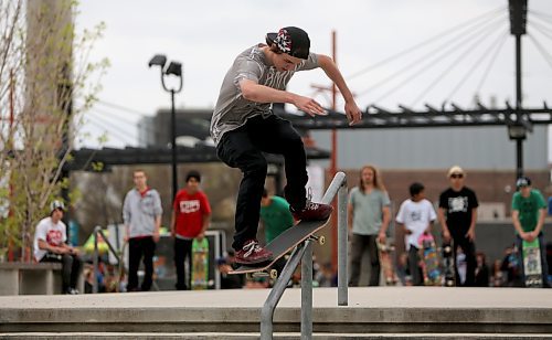 A participant in the skateboarding competition during the Skate 4 Cancer event at The Forks, Saturday, May 25, 2013. (TREVOR HAGAN/WINNIPEG FREE PRESS)