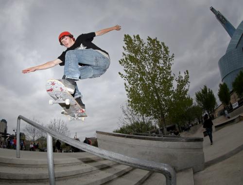 A participant in the skateboarding competition during the Skate 4 Cancer event at The Forks, Saturday, May 25, 2013. (TREVOR HAGAN/WINNIPEG FREE PRESS)