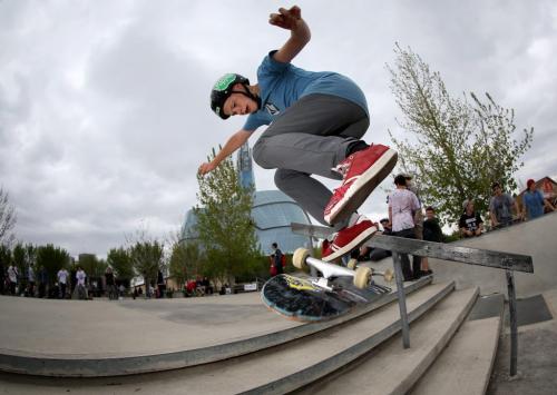 A participant in the skateboarding competition during the Skate 4 Cancer event at The Forks, Saturday, May 25, 2013. (TREVOR HAGAN/WINNIPEG FREE PRESS)