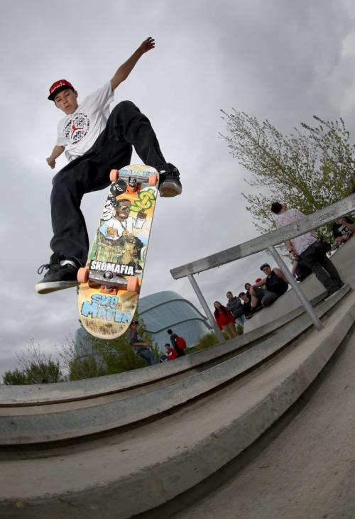 A participant in the skateboarding competition during the Skate 4 Cancer event at The Forks, Saturday, May 25, 2013. (TREVOR HAGAN/WINNIPEG FREE PRESS)