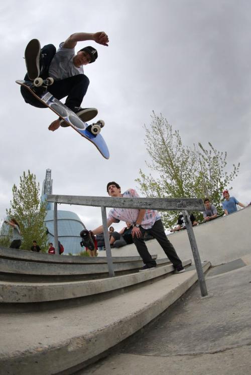 A participant in the skateboarding competition during the Skate 4 Cancer event at The Forks, Saturday, May 25, 2013. (TREVOR HAGAN/WINNIPEG FREE PRESS)