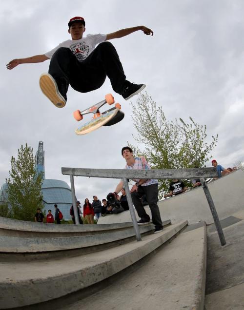 A participant in the skateboarding competition during the Skate 4 Cancer event at The Forks, Saturday, May 25, 2013. (TREVOR HAGAN/WINNIPEG FREE PRESS)