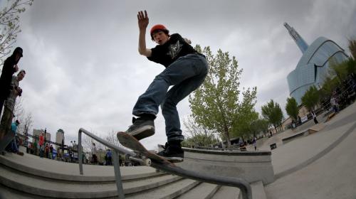 A participant in the skateboarding competition during the Skate 4 Cancer event at The Forks, Saturday, May 25, 2013. (TREVOR HAGAN/WINNIPEG FREE PRESS)