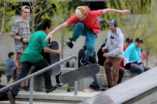 A participant in the skateboarding competition during the Skate 4 Cancer event at The Forks, Saturday, May 25, 2013. (TREVOR HAGAN/WINNIPEG FREE PRESS)