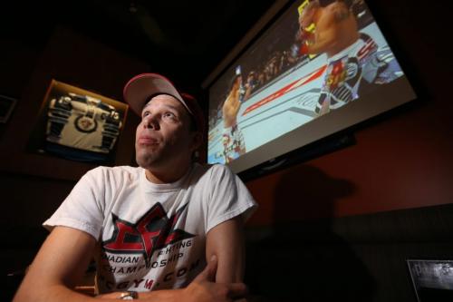 Marc-Andre Drolet watching UFC 160 at Boston Pizza at Regent and Lagimodiere Blvd, Saturday, May 25, 2013. for randy turner upcoming story to run june 8th?? (TREVOR HAGAN/WINNIPEG FREE PRESS)