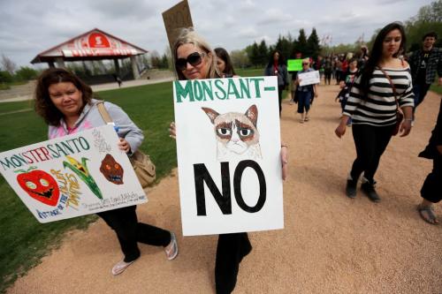 Protestors walking past Scotiabank Stage while protesting against GMO foods and Monsanto at The Forks, Saturday, May 25, 2013. (TREVOR HAGAN/WINNIPEG FREE PRESS)