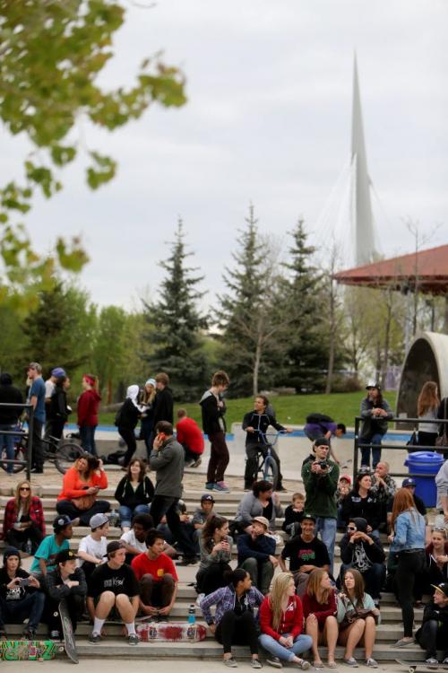 Lots of people attended the skatepark at The Forks during the Skate 4 Cancer event, Saturday, May 25, 2013. (TREVOR HAGAN/WINNIPEG FREE PRESS)