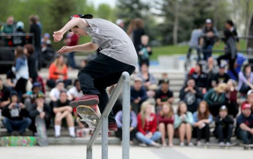 A participant in the skateboarding competition during the Skate 4 Cancer event at The Forks, Saturday, May 25, 2013. (TREVOR HAGAN/WINNIPEG FREE PRESS)