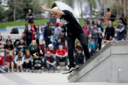 A participant in the skateboarding competition during the Skate 4 Cancer event at The Forks, Saturday, May 25, 2013. (TREVOR HAGAN/WINNIPEG FREE PRESS)