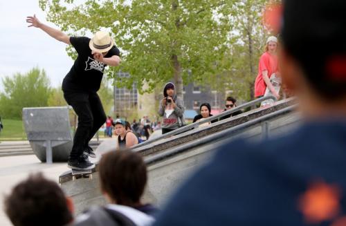 A participant in the skateboarding competition during the Skate 4 Cancer event at The Forks, Saturday, May 25, 2013. (TREVOR HAGAN/WINNIPEG FREE PRESS)