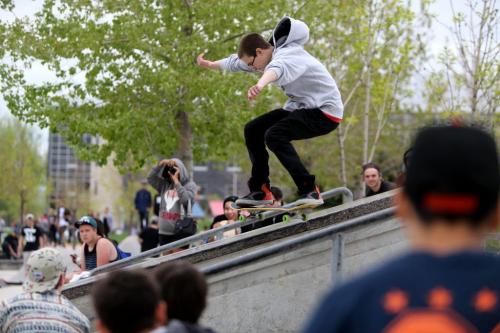 A participant in the skateboarding competition during the Skate 4 Cancer event at The Forks, Saturday, May 25, 2013. (TREVOR HAGAN/WINNIPEG FREE PRESS)