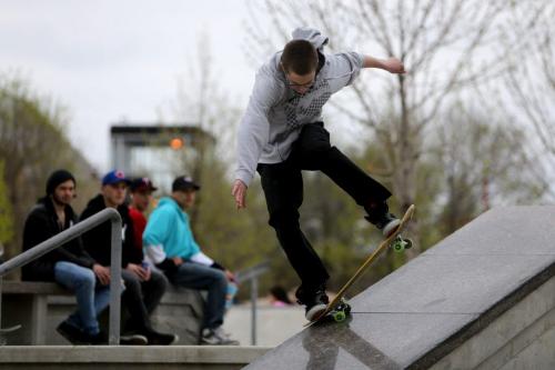 A participant in the skateboarding competition during the Skate 4 Cancer event at The Forks, Saturday, May 25, 2013. (TREVOR HAGAN/WINNIPEG FREE PRESS)