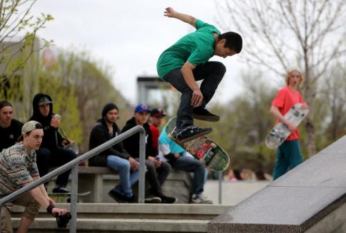 A participant in the skateboarding competition during the Skate 4 Cancer event at The Forks, Saturday, May 25, 2013. (TREVOR HAGAN/WINNIPEG FREE PRESS)