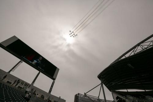 The Snowbirds made a surprise fly by over the Investors Group Field during the first event held at the new stadium on Saturday afternoon. 130526 - Sunday, May 26, 2013 - (Melissa Tait / Winnipeg Free Press)