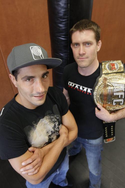 May 28, 2013 - 130528  - Roland Delorme (L), who will be the only Winnipegger on the UFC card at MTS Centre in Winnipeg, photographed with his coach and AFC champ Curtis Brigham in Brigham's gym Tuesday, May 28, 2013. John Woods / Winnipeg Free Press