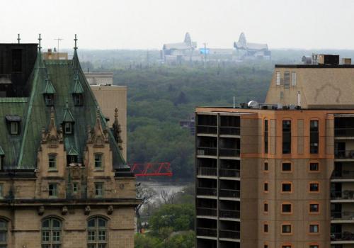 The new stadium is scene from downtown.  May 29, 2013  BORIS MINKEVICH / WINNIPEG FREE PRESS